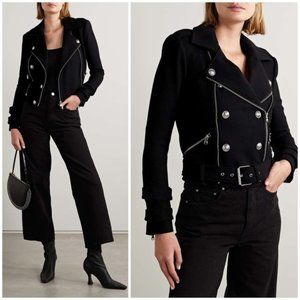 L’agence Billie Button Embellished Wool Biker Jacket Size XS NWT
